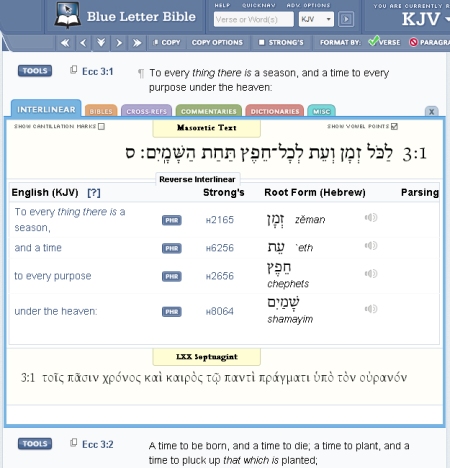 [Blue Letter Bible tools screenshot]